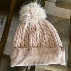 Beige Knit Pom-Pom Beanie